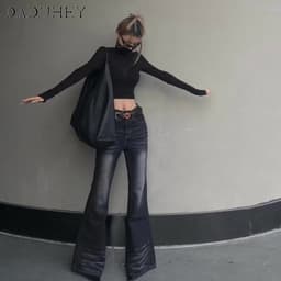 Thumbnail Quần jean dài DADUHEY ống loe lưng cao công nghệ washed phong cách retro đường phố Mỹ mới 2