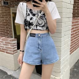 Thumbnail Quần đùi DADUHEY denim lưng cao dáng chữ A co giãn phong cách Hàn Quốc size lớn thời trang mới dành cho nữ 2