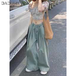 Thumbnail DaDuHey New American Ins High Street Hip Hop Jeans Niche High Waist Wide Leg Pants Large Size Trousers 4
