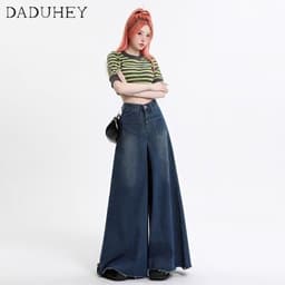 Thumbnail Quần jean DADUHEY lưng cao ống rộng viền thô phong cách Hàn Quốc size lớn thời trang mới 2