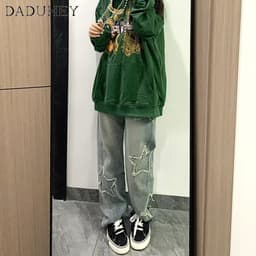 Thumbnail Quần jean dài DADUHEY size lớn ống rộng vải giặt hip-hop thời trang đường phố cao cấp kiểu Mỹ 3
