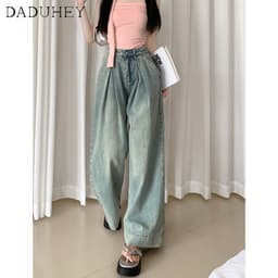 Thumbnail Quần jean dài DADUHEY size lớn ống rộng cạp cao mỏng thời trang retro đường phố cao cấp kiểu Mỹ 4
