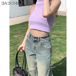 Thumbnail DaDuHey New American Ins High Street Retro Raw Edge Jeans Niche High Waist Wide Leg Pants Large Size Trousers 2