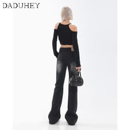 Thumbnail Quần jean dài DADUHEY lưng cao ống rộng mỏng size lớn phong cách đường phố Mỹ mới 4