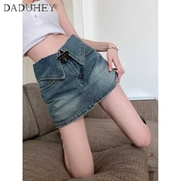 Thumbnail Chân váy denim DADUHEY ôm hông phối túi size lớn kiểu chữ A cạp cao thời trang retro đường phố cao cấp kiểu Mỹ 2