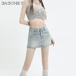 Thumbnail Chân váy denim DADUHEY lưng cao dáng chữ A thời trang retro phong cách Hàn Quốc cho nữ 2