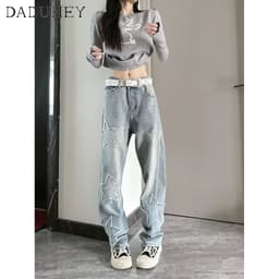 Thumbnail DaDuHey New American Ins High Street Star Pattern Jeans High Waist Loose Wide Leg Pants Large Size Trousers 3