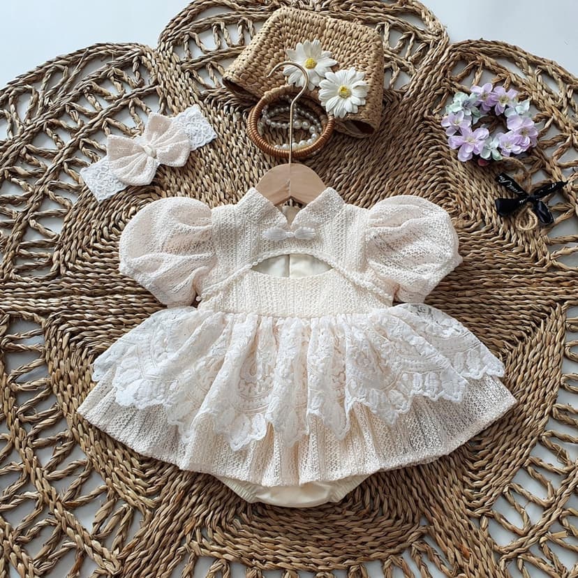 Ảnh Set body váy kèm turban MINTSCLOSET Mint's Closet tay phồng cổ tàu bé sơ sinh 1 2 tuổi - BV7137 2