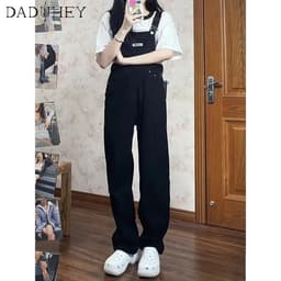 Thumbnail DaDuHey New Korean Version of INS Thin Overalls WOMEN'S Niche High Waist Straight Wide Leg Pants Trousers 4