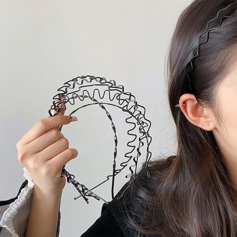 Ảnh Băng đô cài tóc bằng kim loại màu đen hình gợn sóng chống trượt cho cả nam và nữ 4