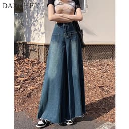 Thumbnail Quần jeans DADUHEY viền thô ống rộng phong cách Hàn Quốc cổ điển cao cấp size lớn 4