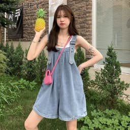 Thumbnail Quần yếm DADUHEY cạp cao ống rộng phong cách Hàn Quốc thời trang cỡ lớn 3