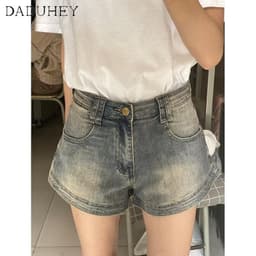 Thumbnail Quần short denim DADUHEY dáng chữ A lưng cao size lớn phong cách retro đường phố Mỹ mới 3