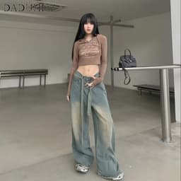 Thumbnail DaDuHey New American Ins High Street Retro Hip Hop Jeans Niche High Waist Loose Wide Leg Pants Trousers 2