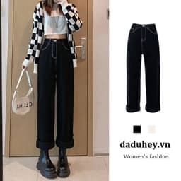 Thumbnail Dadu. Quần Jean Cao Cấp Retro Quần Ống Rộng Hàn Quốc Mới Rời Kéo Giảm Béo Cắt Thẳng Quần Jean 1