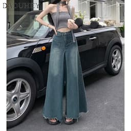 Thumbnail DaDuHey New American Ins Retro Washed Jeans Women's High Waist Loose Wide Leg Pants Large Size Trousers 3