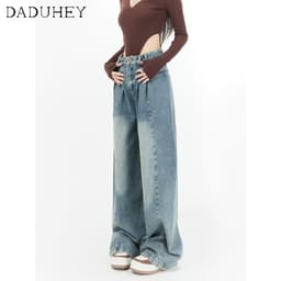 Thumbnail Quần jean dài DADUHEY size lớn ống rộng thoải mái cạp cao vải giặt retro hip hop thời trang kiểu Mỹ cho nữ 2