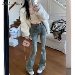 Thumbnail DaDuHey New American Style Ins High Street Workwear Jeans Niche High Waist Slightly Flared Pants plus Size Trousers 4