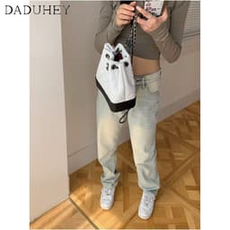 Thumbnail DaDuHey New American Ins High Street Retro Jeans Niche High Waist Elastic Wide Leg Pants Large Size Trousers 2