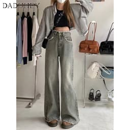 Thumbnail Quần jean dài DADUHEY ống rộng lưng cao viền thô phong cách Hàn Quốc cổ điển thời trang dành cho nữ cỡ lớn 3
