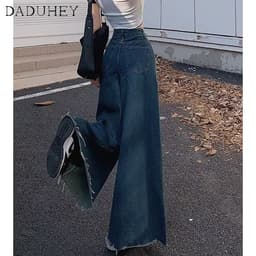 Thumbnail Quần jeans DADUHEY viền thô ống rộng phong cách Hàn Quốc cổ điển cao cấp size lớn 3