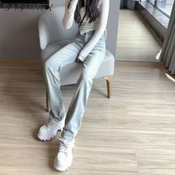 Thumbnail Quần jean bùn vàng DADUHEY dáng suông dài cạp cao thời trang cao cấp đường phố kiểu Mỹ cho nữ 4