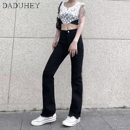 Thumbnail DaDuHey New Korean Version of INS Elastic Slim Jeans Niche High Waist Micro Flared Pants Large Size Trousers 3