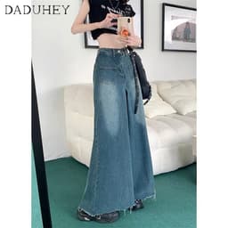 Thumbnail DaDuHey New American Ins Retro Washed Jeans Women's High Waist Loose Wide Leg Pants Large Size Trousers 2