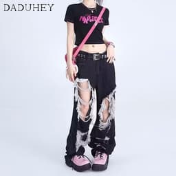 Thumbnail DaDuHey New American Ins High Street Hip Hop Jeans WOMEN'S Niche High Waist Loose Wide Leg Pants Trousers 2