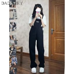 Thumbnail DaDuHey New Korean Version of INS Thin Overalls WOMEN'S Niche High Waist Straight Wide Leg Pants Trousers 3