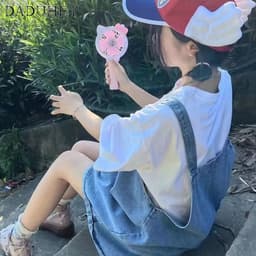 Thumbnail DaDuHey New Korean Version of INS Retro Strap Shorts WOMEN'S Niche High Waist Loose Wide Leg Pants Casual Pants 2