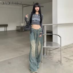 Thumbnail DaDuHey New American Ins High Street Retro Hip Hop Jeans Niche High Waist Loose Wide Leg Pants Trousers 4