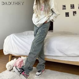 Thumbnail DaDuHey New American Ins High Street Hip Hop Retro Jeans WOMEN'S Niche High Waist Wide Leg Pants Trousers 3