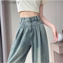 Thumbnail Quần jean dài DADUHEY lưng cao ống rộng size lớn phong cách retro Mỹ đường phố mới 4