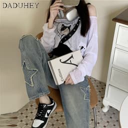Thumbnail Quần jean DADUHEY lưng cao dáng rộng họa tiết ngôi sao thời trang đường phố Mỹ cá tính 2