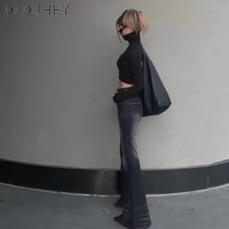 Thumbnail Quần jean dài DADUHEY ống loe lưng cao công nghệ washed phong cách retro đường phố Mỹ mới 4