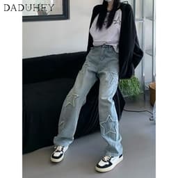 Thumbnail Quần jean dài DADUHEY ống rộng thoải mái cạp cao họa tiết ngôi sao hip hop thời trang kiểu Mỹ cho nữ 4