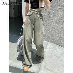 Thumbnail Quần jean dài DADUHEY ống rộng lưng cao phong cách đường phố Mỹ cổ điển thời trang dành cho nữ cỡ lớn 3