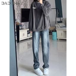Thumbnail Quần jeans DADUHEY ống đứng lưng cao phong cách đường phố Mỹ cổ điển cao cấp dành cho nữ cỡ lớn 2