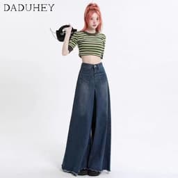 Thumbnail Quần jean DADUHEY lưng cao ống rộng viền thô phong cách Hàn Quốc size lớn thời trang mới 4