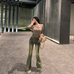 Thumbnail Quần jeans DADUHEY ống rộng lưng cao co giãn phong cách đường phố Mỹ thời trang size lớn 4