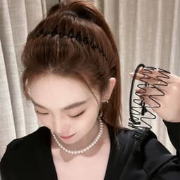 Thumbnail Băng đô cài tóc bằng kim loại màu đen hình gợn sóng chống trượt cho cả nam và nữ 2