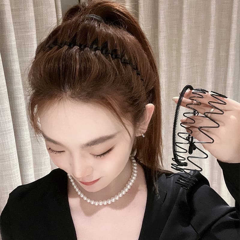 Ảnh Băng đô cài tóc bằng kim loại màu đen hình gợn sóng chống trượt cho cả nam và nữ 2