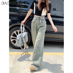 Thumbnail Quần jean dài DADUHEY ống rộng lưng cao phong cách đường phố Mỹ cổ điển thời trang dành cho nữ cỡ lớn 2