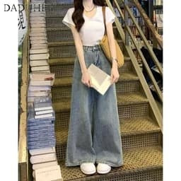 Thumbnail Quần jean dài DADUHEY ống rộng lưng cao size lớn phong cách đường phố Mỹ mới 4