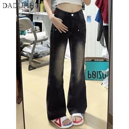 Thumbnail Quần jeans DADUHEY ống rộng lưng cao phong cách đường phố Mỹ thời trang cỡ lớn 2