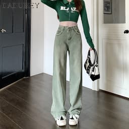Thumbnail Quần jean dài DADUHEY size lớn ống rộng thoải mái cạp cao vải giặt retro kiểu Mỹ cho nữ 4