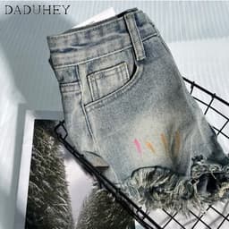 Thumbnail Quần đùi denim DADUHEY dáng chữ A viền thô co giãn size lớn pcp Hàn Quốc mới 3
