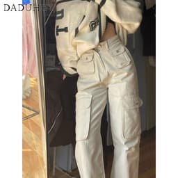 Thumbnail DaDuHey New American ins high street multi-pocket casual pants niche high waist wide leg pants trousers 3