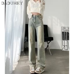 Thumbnail Quần jean DADUHEY lưng cao dáng rộng phong cách thời trang Mỹ ấn tượng cho nữ 2